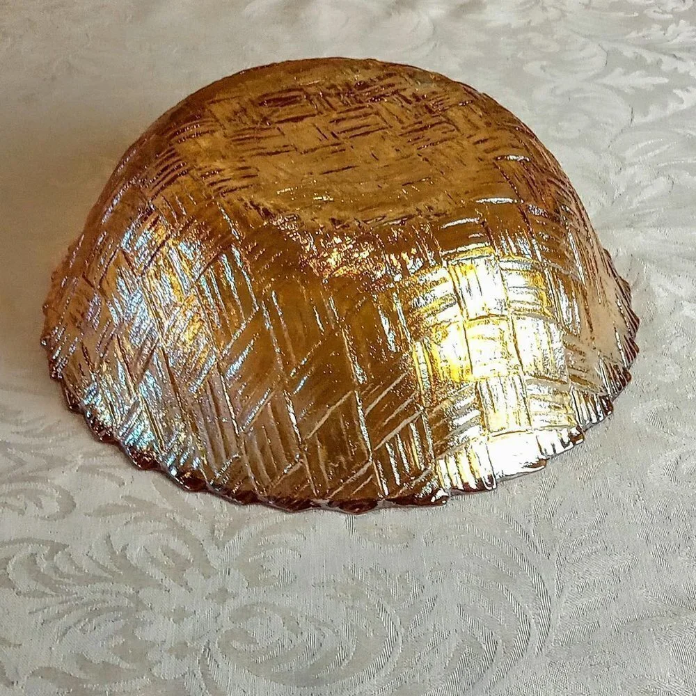 Vintage Indiana Glass Amber Basket Weave 9